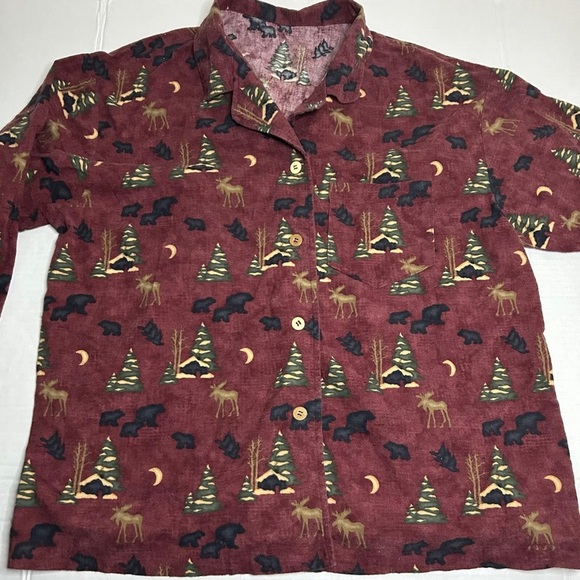 Vintage Bear Moose Forest All Over Print Fleece Long Sleeve Shirt Pajama Top - Picture 3 of 7